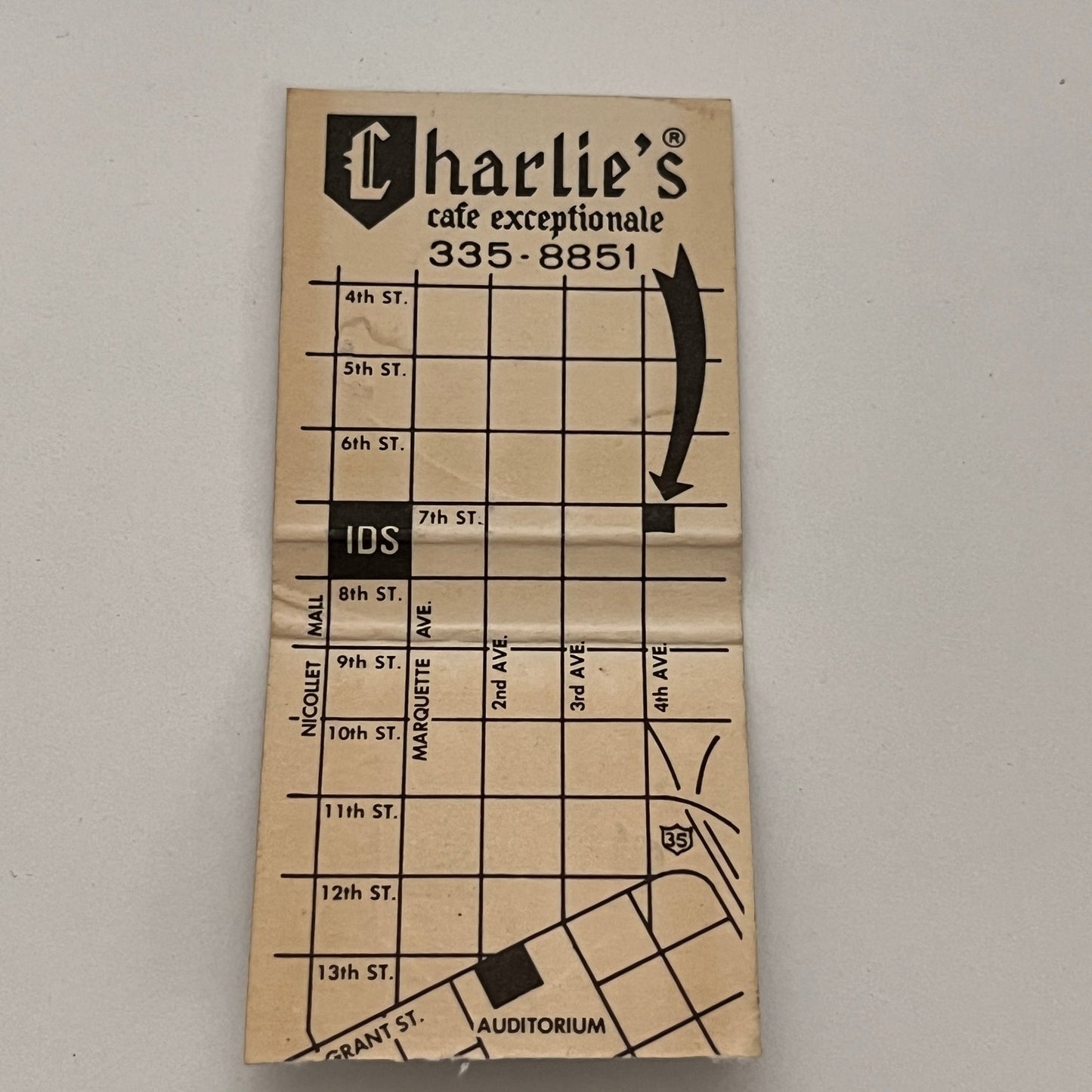 Charlie's Cafe Exceptionale Minneapolis MN Vintage Matchbook TB6-MB2-14