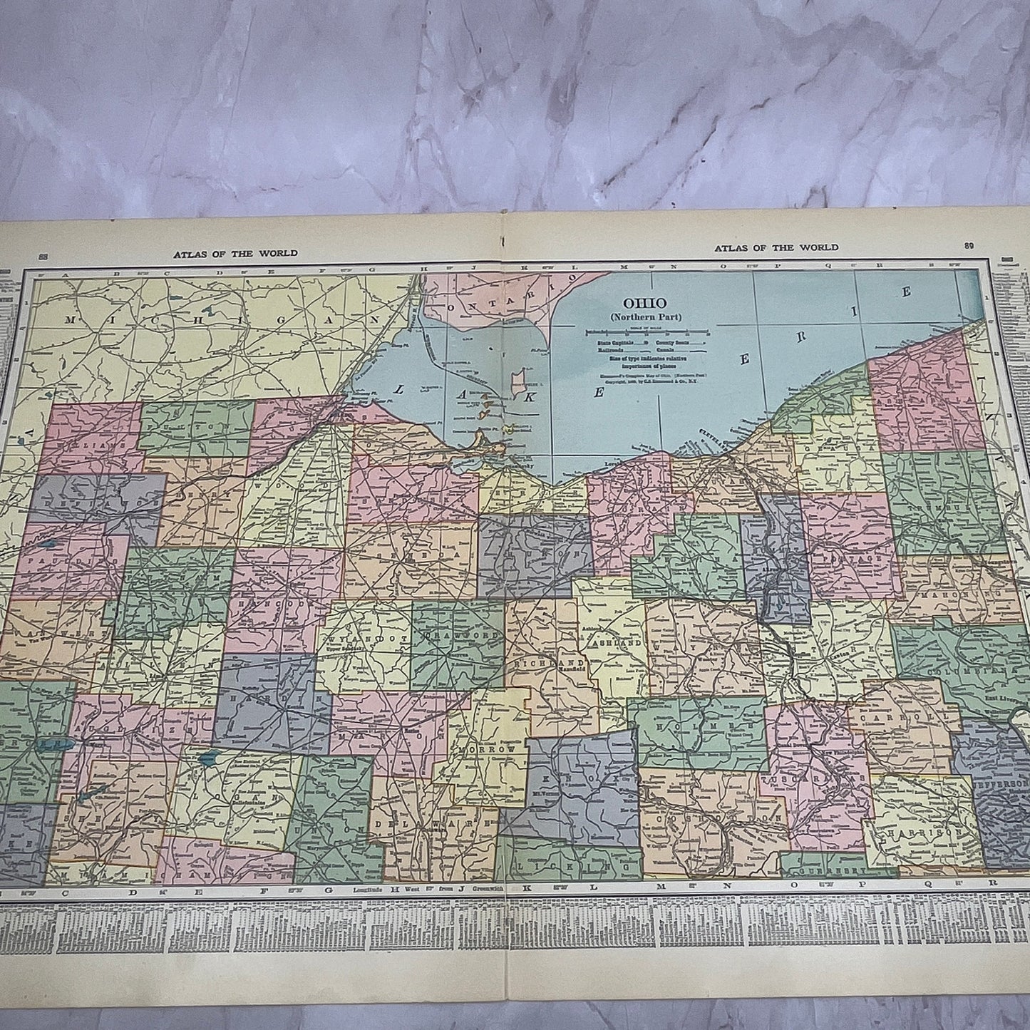 Map of Northern Ohio 2 Page Fold Out 1910 Print V14-7