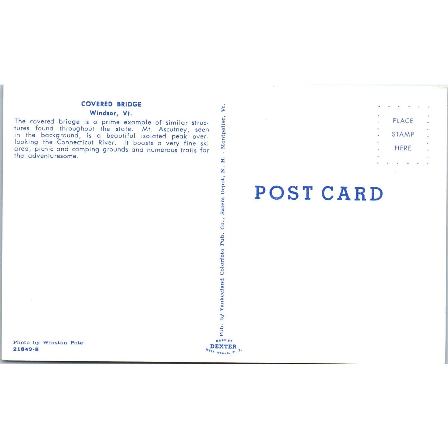 Old Covered Bridge in Woodstock Vermont Covered Bridge Postcard PC4