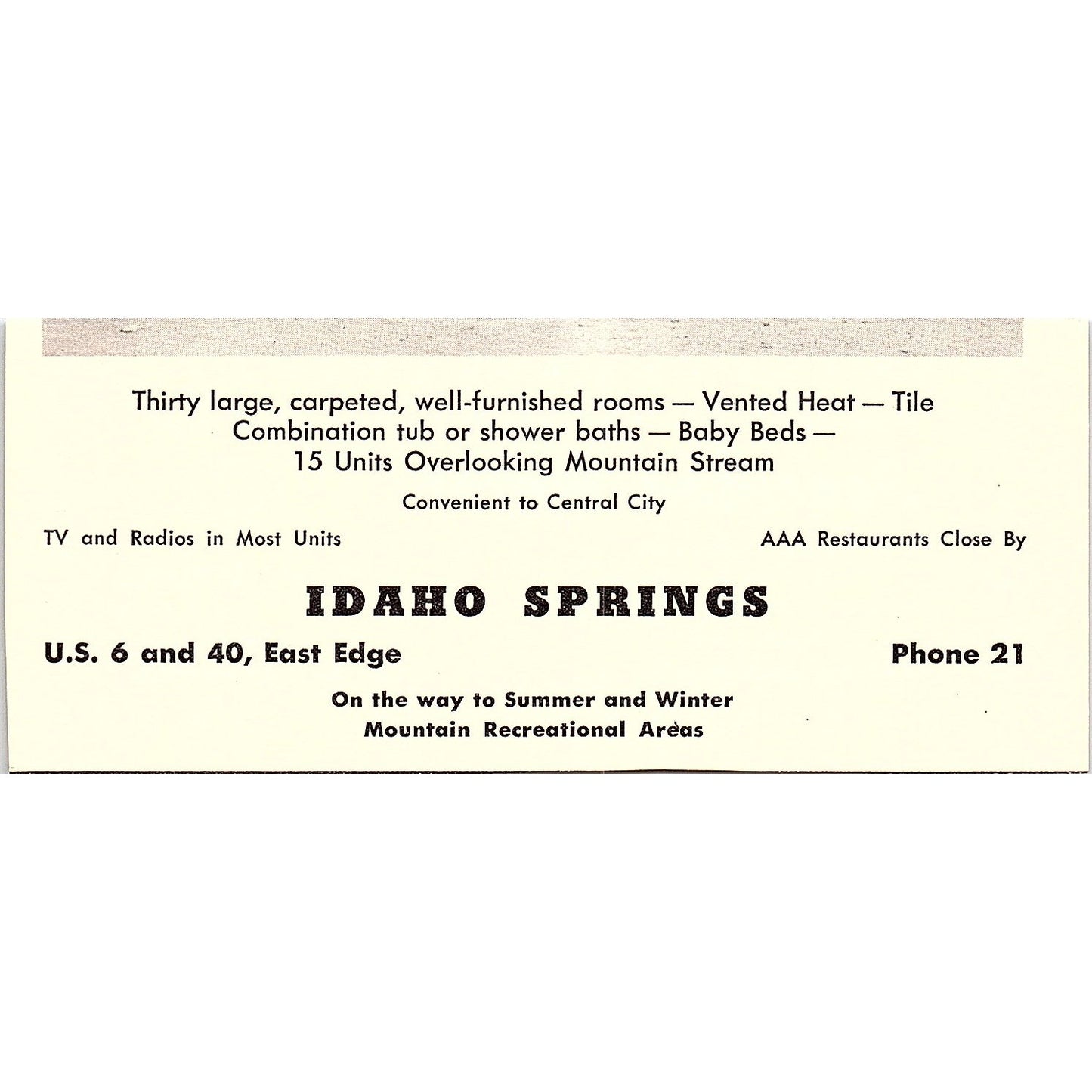 Peoriana Motel Idaho Springs CO 1958 Ad AG1-M2