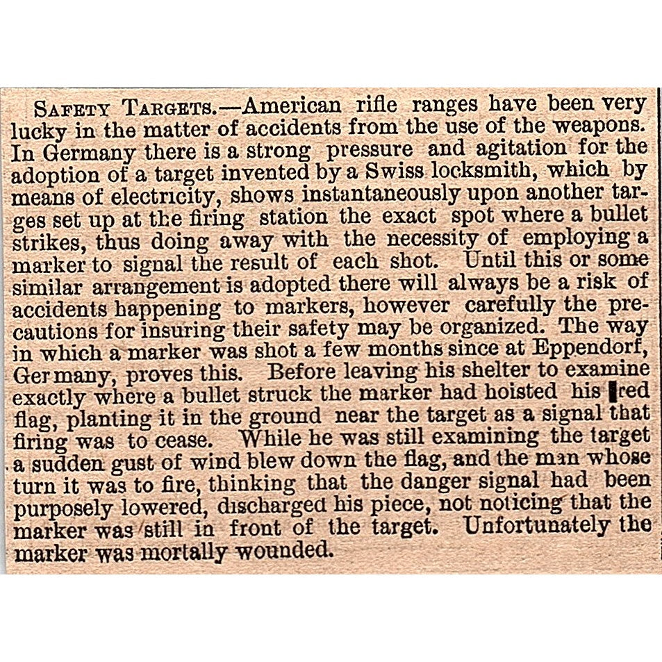 Safety Targets at American Rifle Ranges 1878 Article AG2-M8