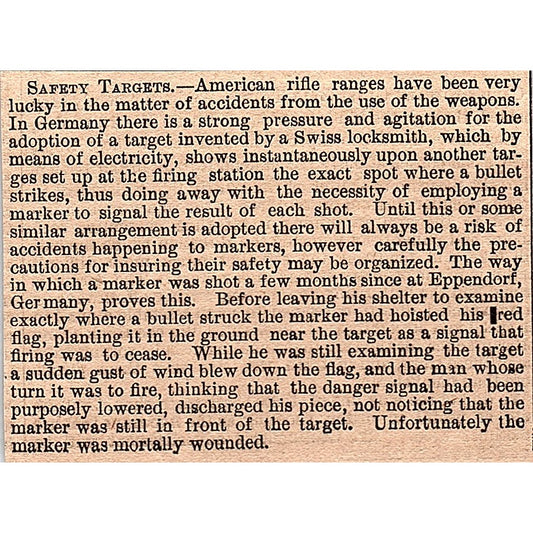 Safety Targets at American Rifle Ranges 1878 Article AG2-M8