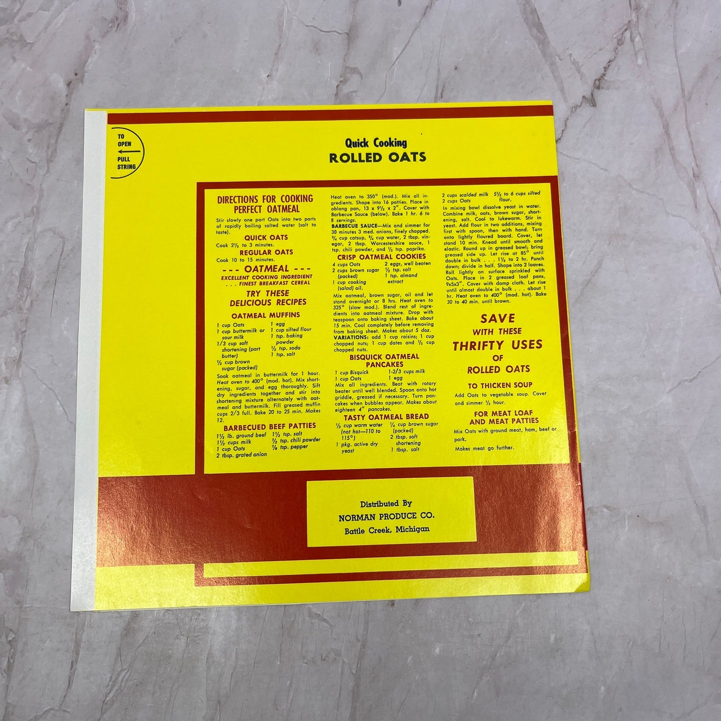 Norman's Rolled Oats Label Norman Produce Co Battle Creek MI TH9
