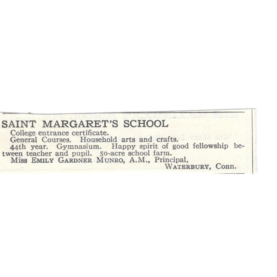 Saint Margaret's School Waterbury CT Emily Gardner Munro c1920 Ad SAG4-S3