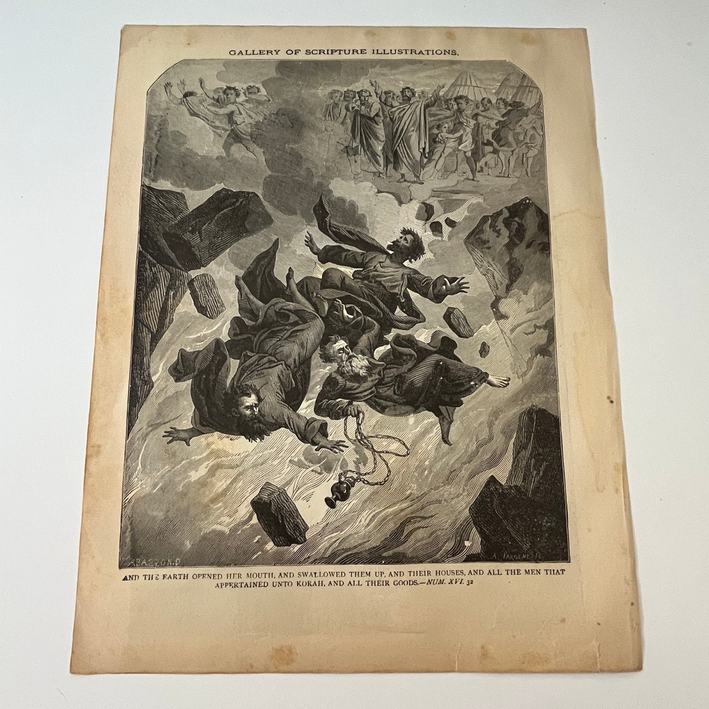 Exodus XXXII, 21 and Numbers XVI. 32 1892 Bible Engraving SV1-6