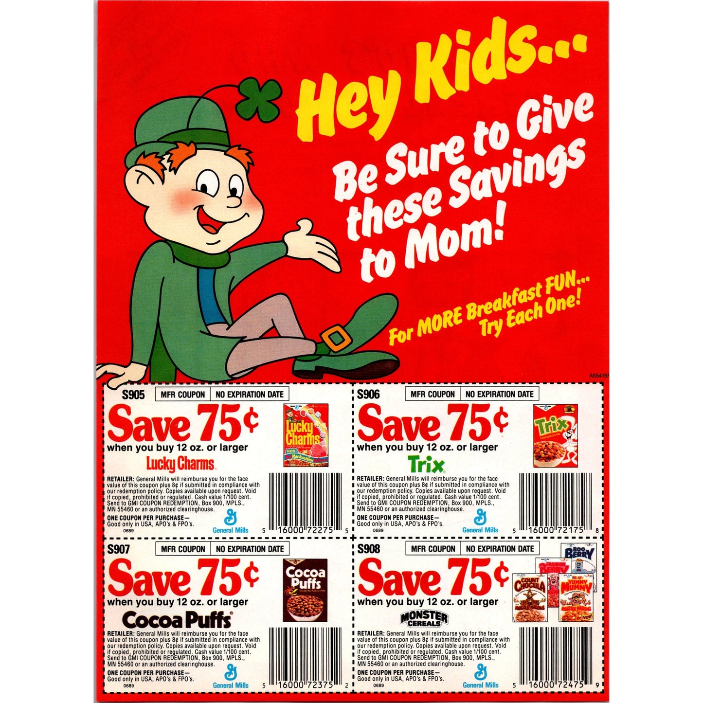 Lucky Charms Cereal Coupon Savings General Mills 1989 Ad B21
