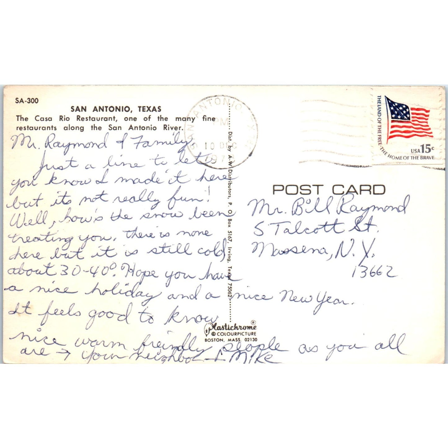 1978 Casa Rio Restaurant San Antonio Texas Vintage Postcard PD1