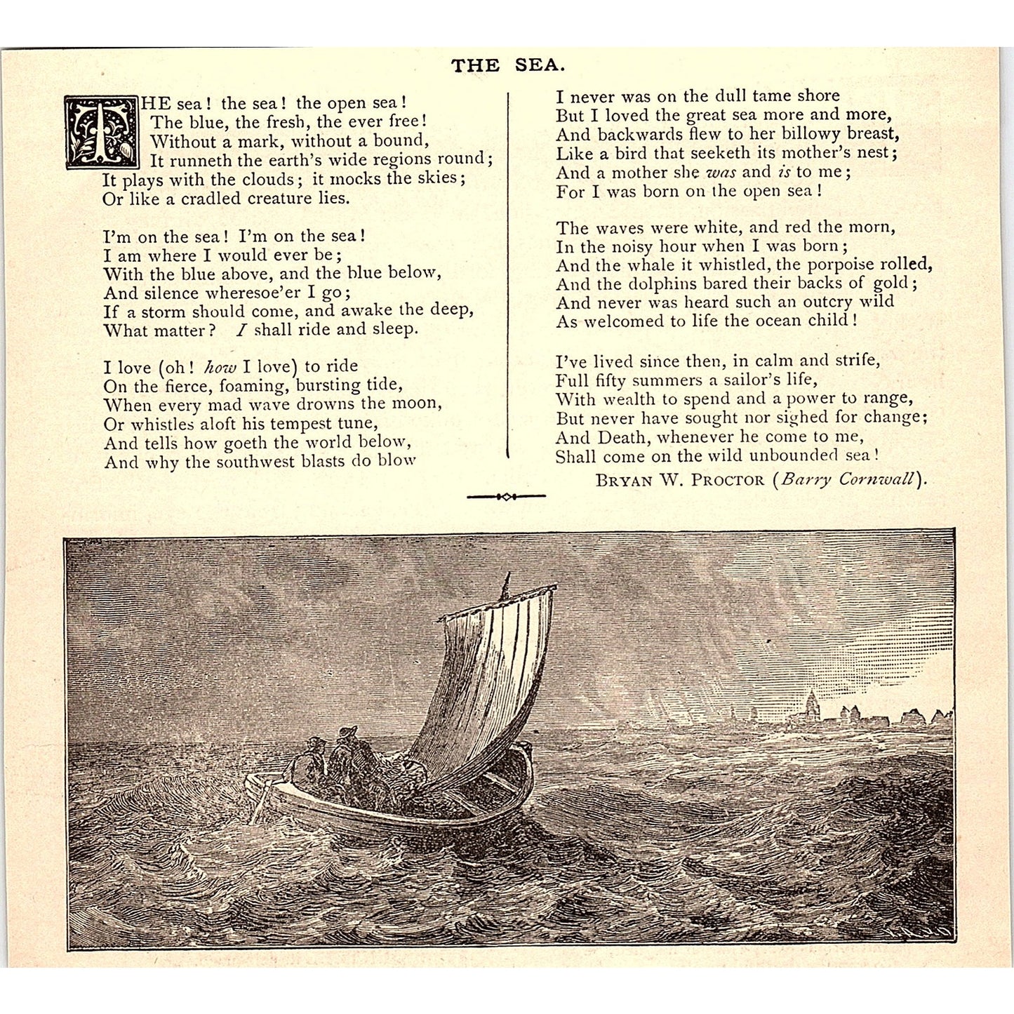 The Sea - Bryan W. Proctor Barry Cornwall 1884 Poem AG3-1