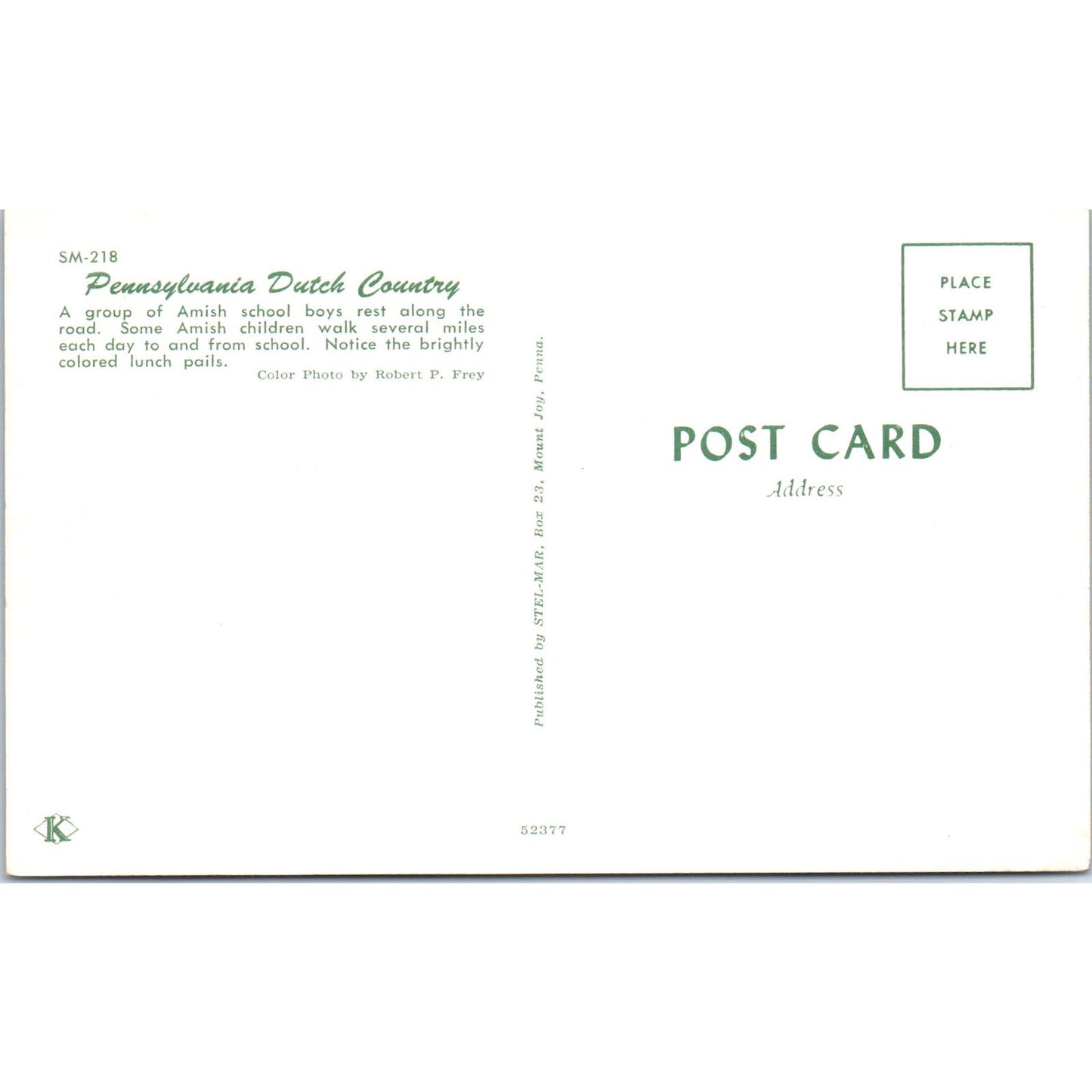 Amish School Boys With Lunch Boxes Pennsylvania Dutch Country Postcard PD8