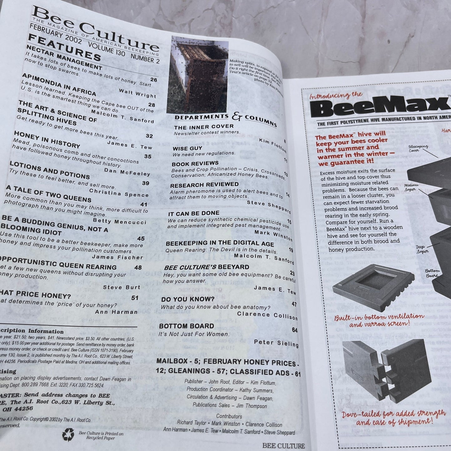 2002 Feb - Bee Culture Magazine - Bees Beekeeping Honey M32