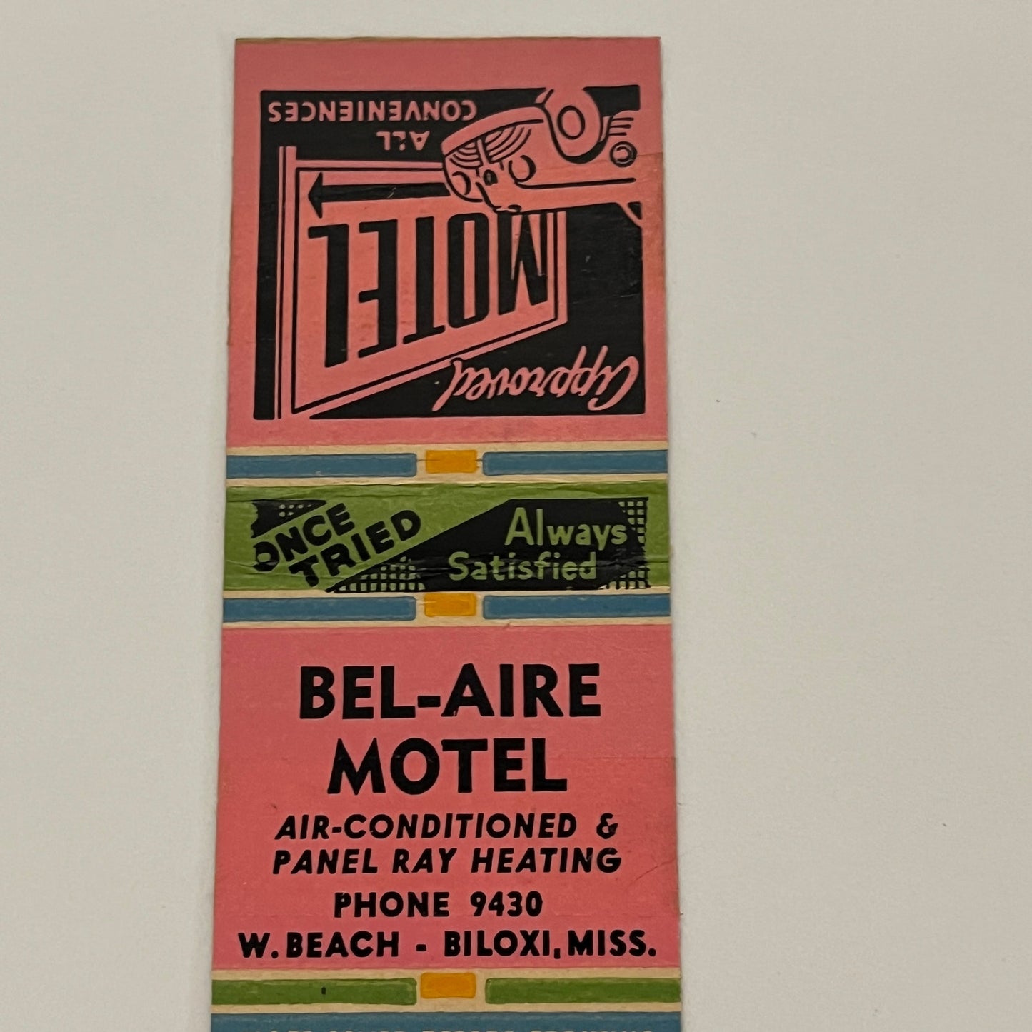 Bel-Aire Motel West Beach Biloxi MS 1953 Matchcover Match Book AG3-S27