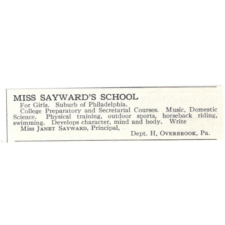 Miss Janet Sayward's School for Girls Overbrook PA 1924 Magazine Ad AD8-O7
