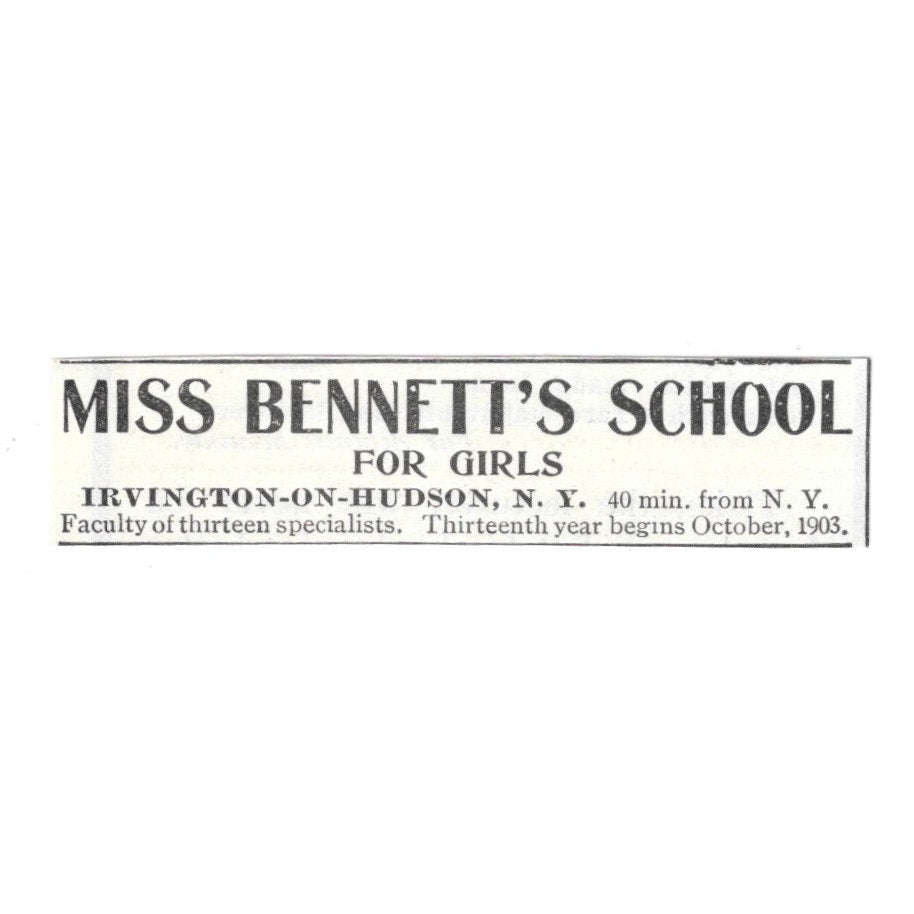 Miss Bennett's School for Girls Irvington-On-Hudson NY 1903 Ad AF8-S29