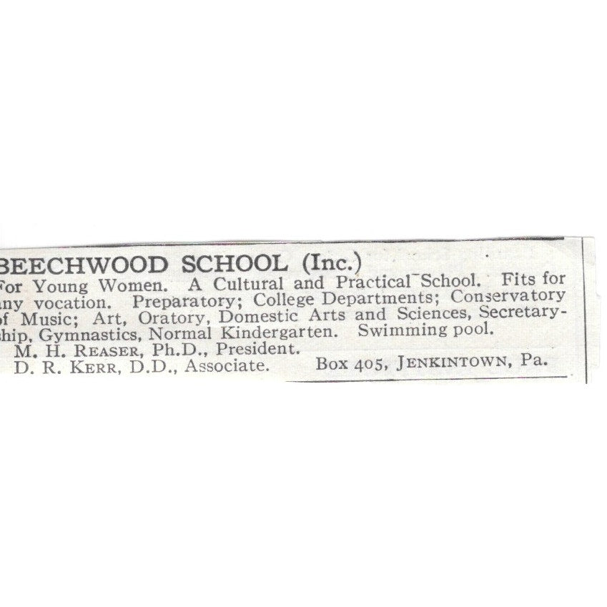 Beechwood School Jenkintown PA MH Reaser, Ph.D. D.R. Kerr, D.D. c1920 Ad AG4-S9