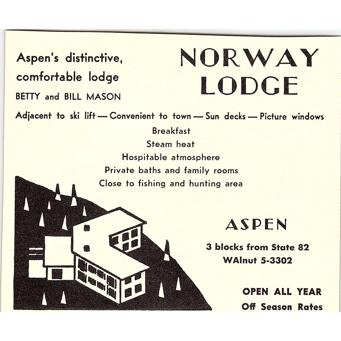 Norway Lodge Betty and Bill Mason Aspen CO 1958 Ad AG1-H4