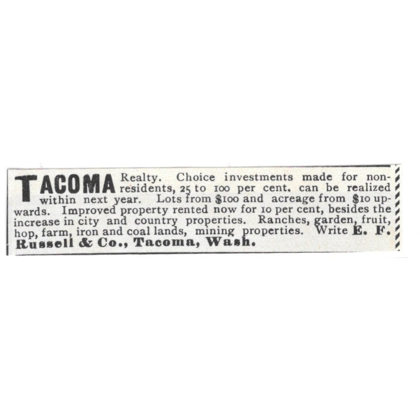 E.F. Russell & Co Tacoma Washington Real Estate Investments 1892 Ad AG2-S25