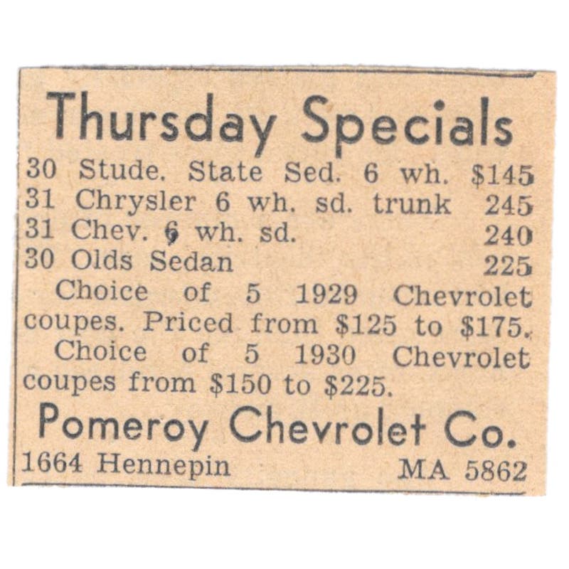 Morey Chevrolet Lyndale, W. Broadway 1935 Minneapolis Journal Ad AE7-H3
