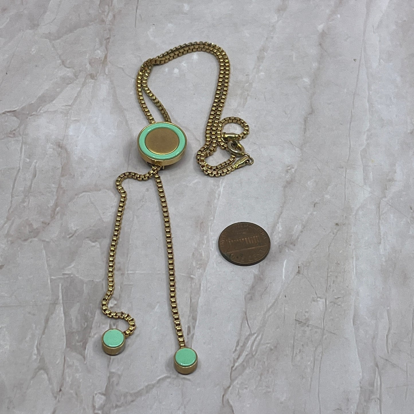 Vintage Gold & Jade Tone Ladies Bolo Tie Necklace SB3