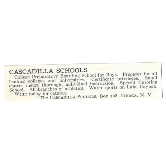 Cascadilla Schools Lake Cayuga Ithaca NY 1924 Magazine Ad AD8-O6