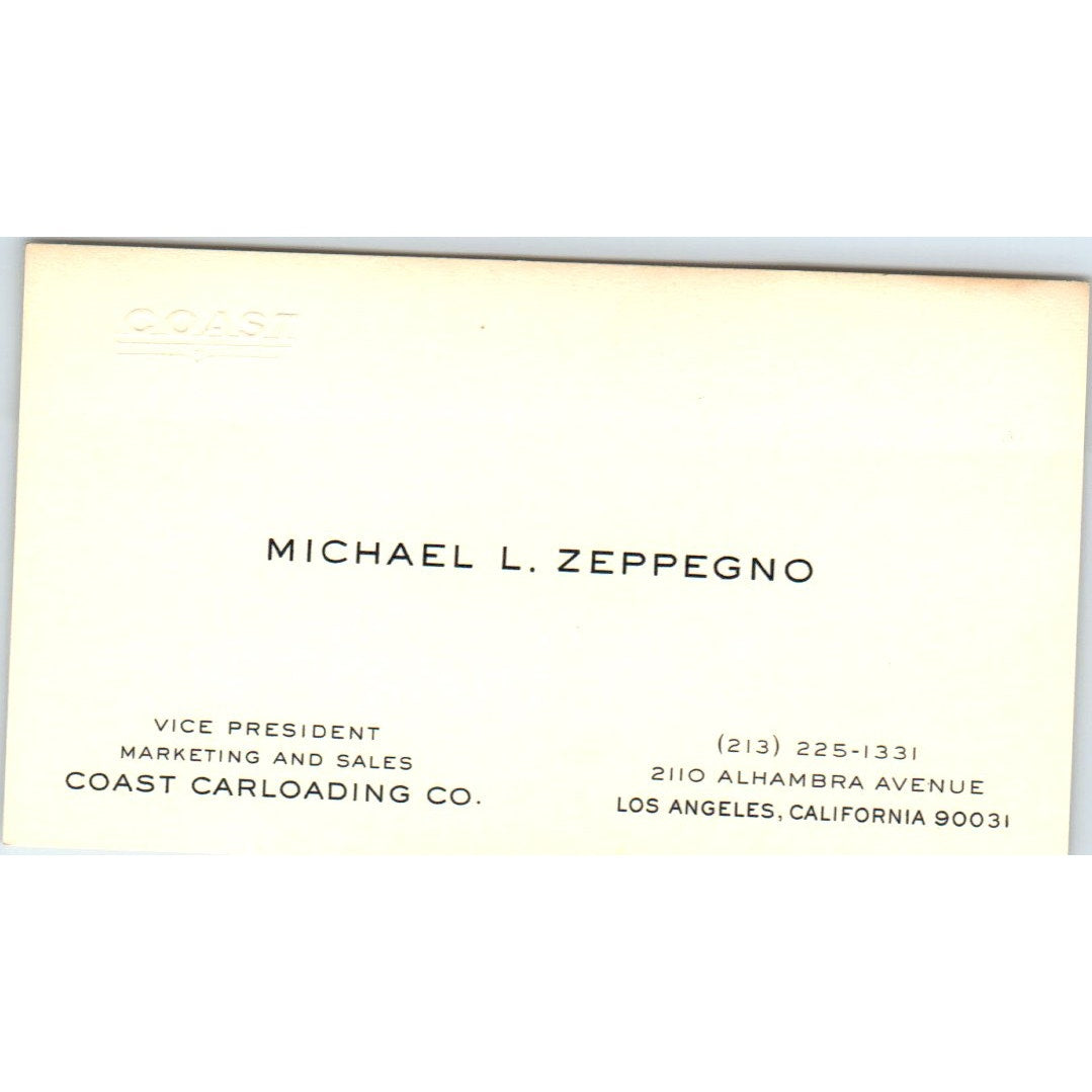 Michael L. Zeppegno Coast Carloading Co Los Angeles Vintage Business Card SD4-B4