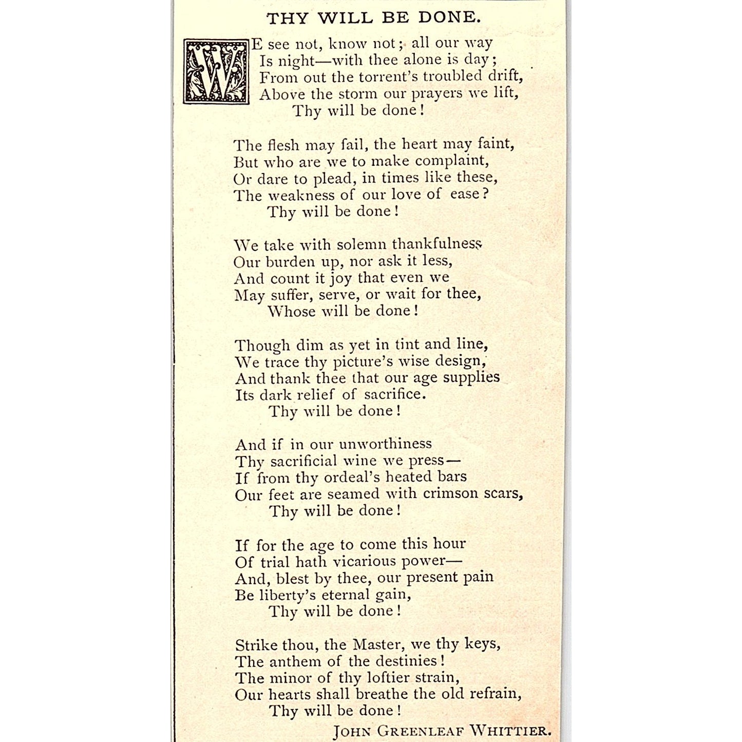 Thy Will Be Done - John Greenleaf Whittier 1884 Poem AG3-M4
