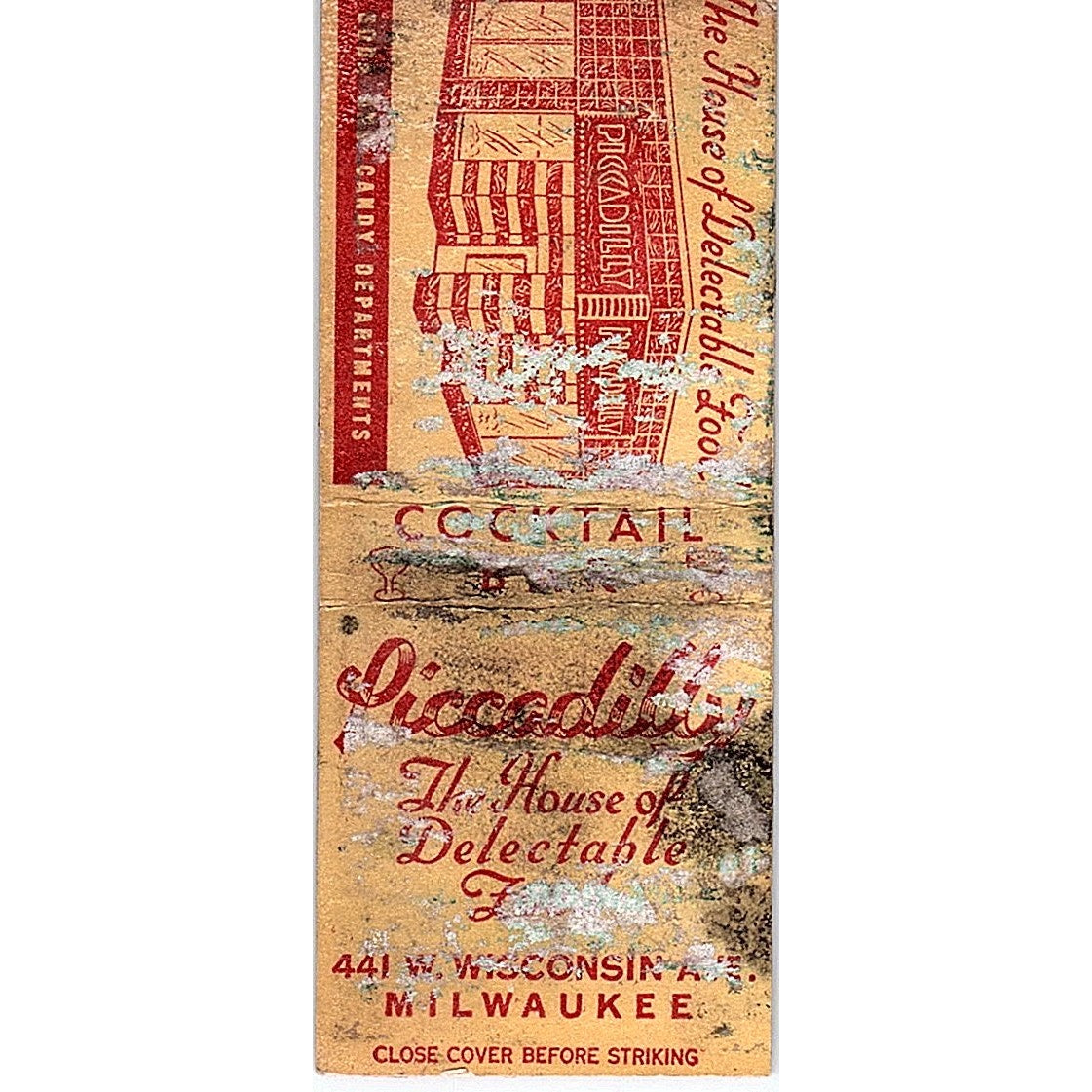 Piccadilly Restaurant Milwaukee WI Vintage Matchbook Cover SF3-Y2