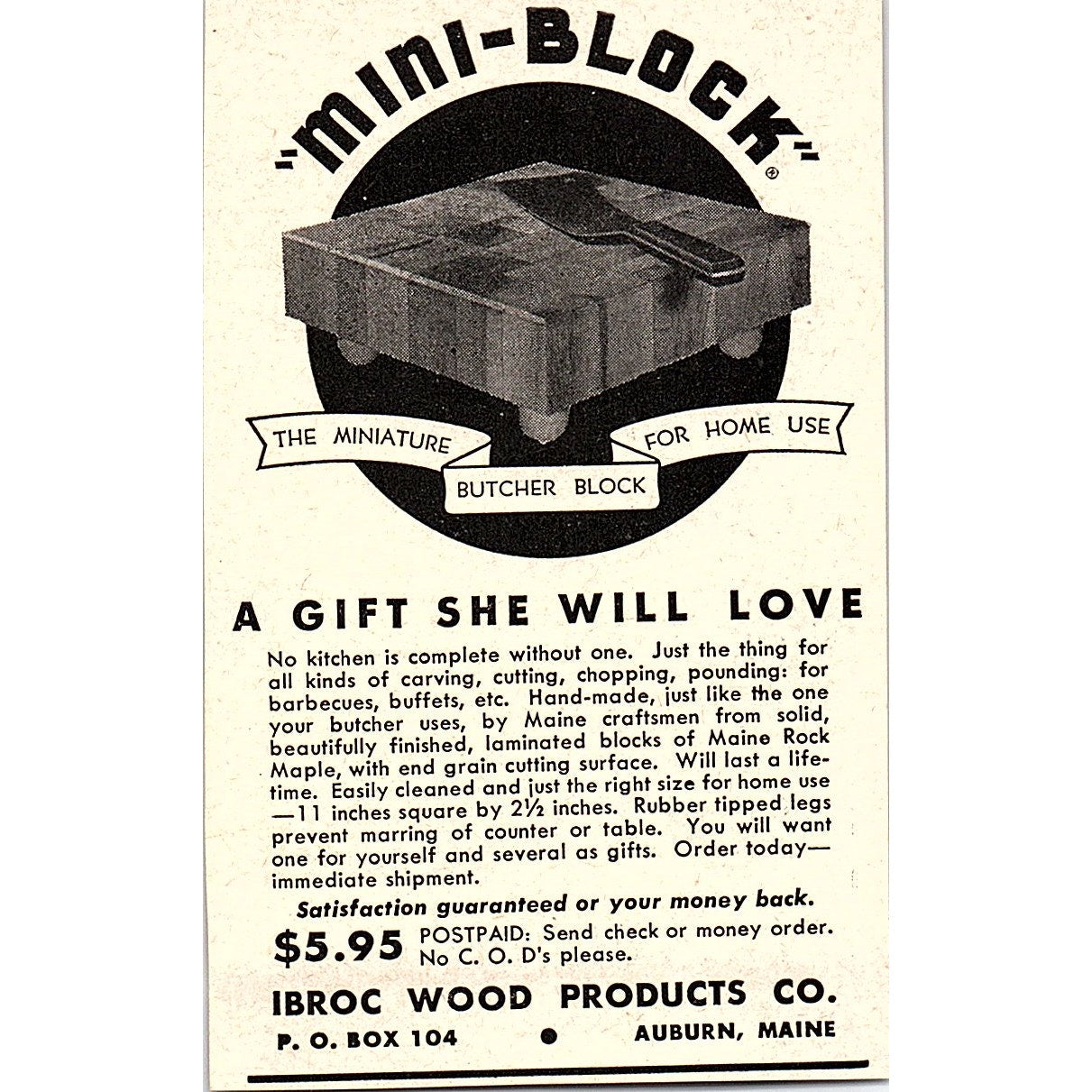 Ibroc Wood Products Co. Mini-Block Auburn ME 1952 Yankee Magazine Ad SAG5-M3