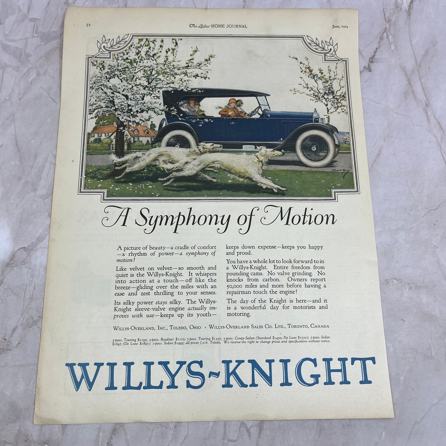 Borzoi Dogs Willys-Knight Automobiles Toledo OH 1924 Magazine Ad FL6-11