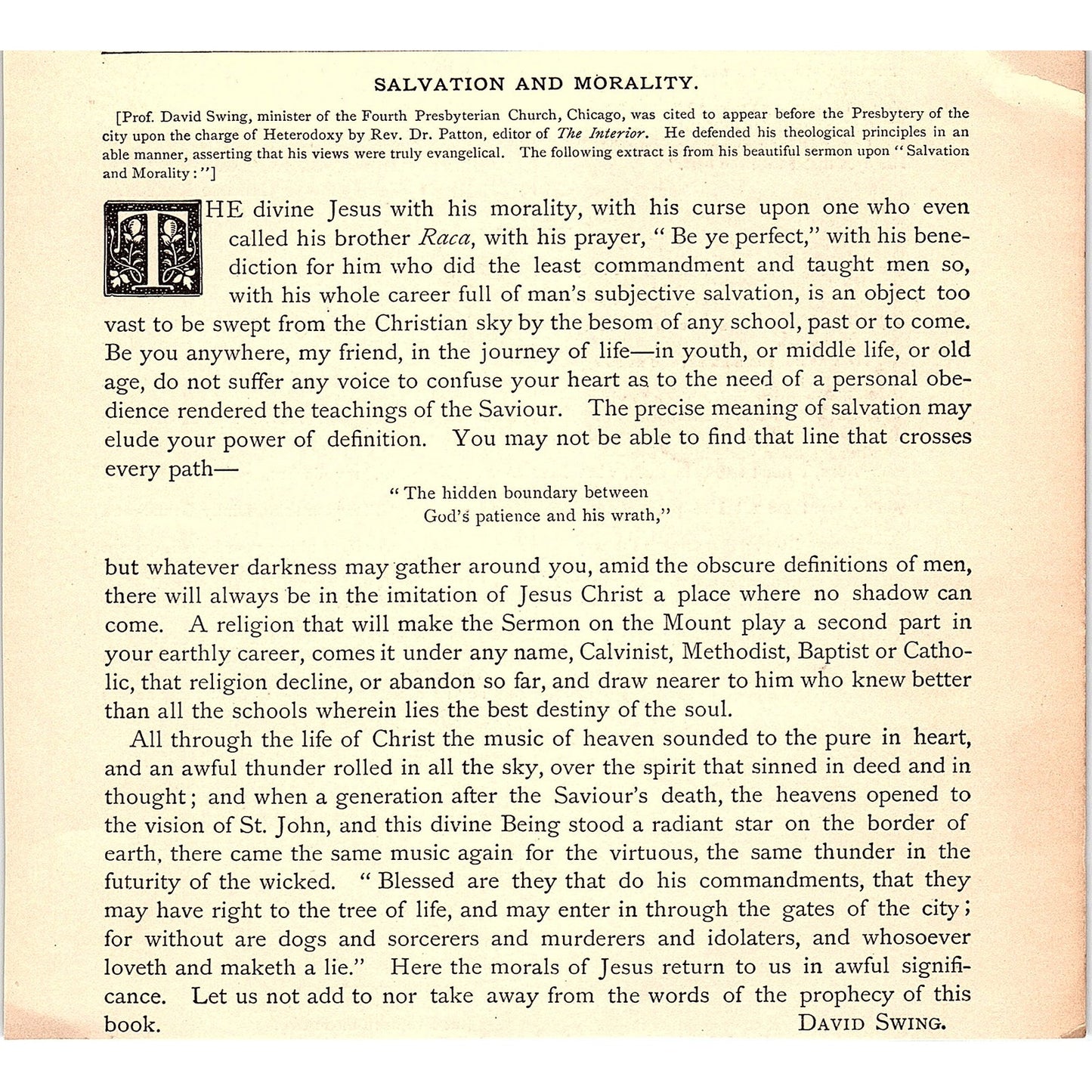 Salvation and Morality - David Swing 1884 Poem AG3-1