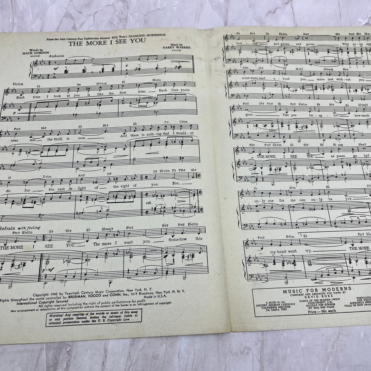The More I See You Mack Gordon Harry Warren Antique Sheet Music Ti5