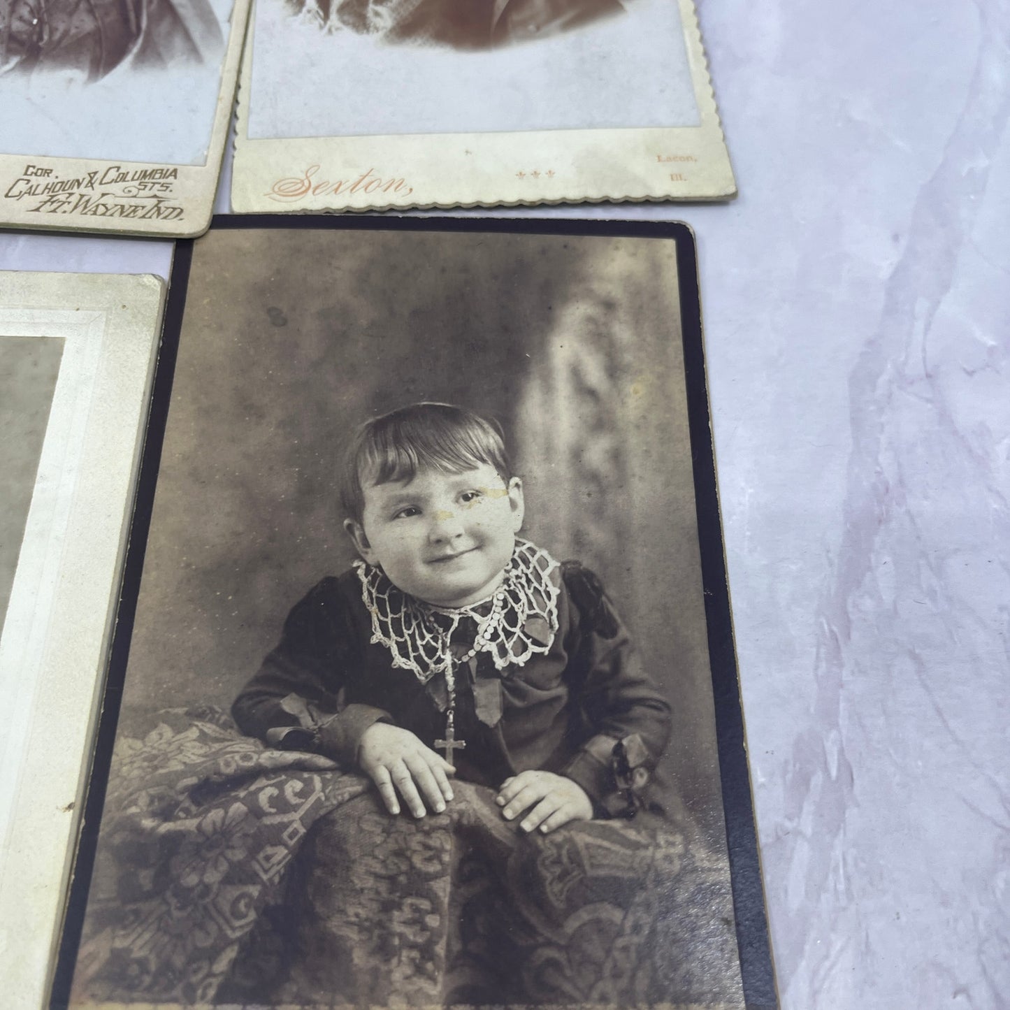 Lot of 5 Antique CDV Card Photos Marked "Anna Burris" Fort Wayne IN Area TK3