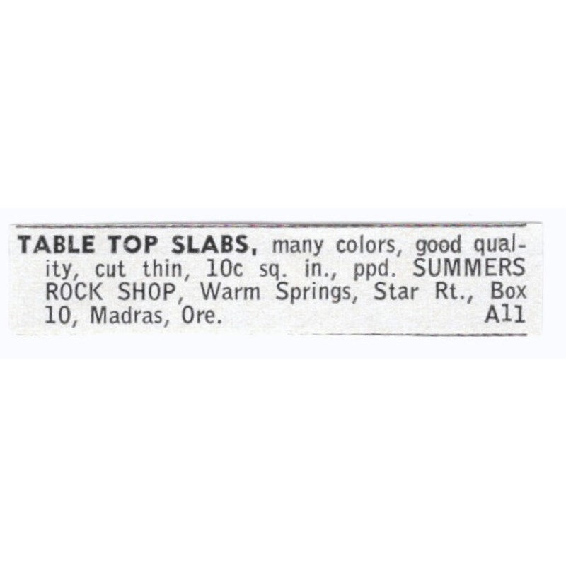 Table Top Slabs - Summers Rock Shop Madras Oregon 1964 Magazine Ad AK6-S8