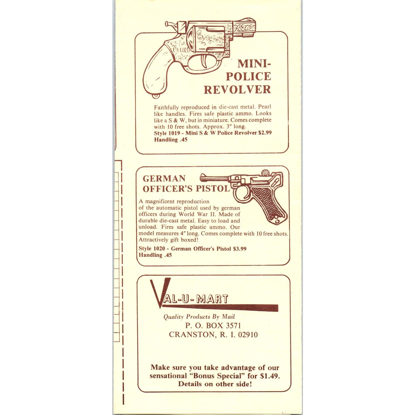 1977 Valu-Mart Mail Order Miniature Toy Shooting Guns and Cannons AE2