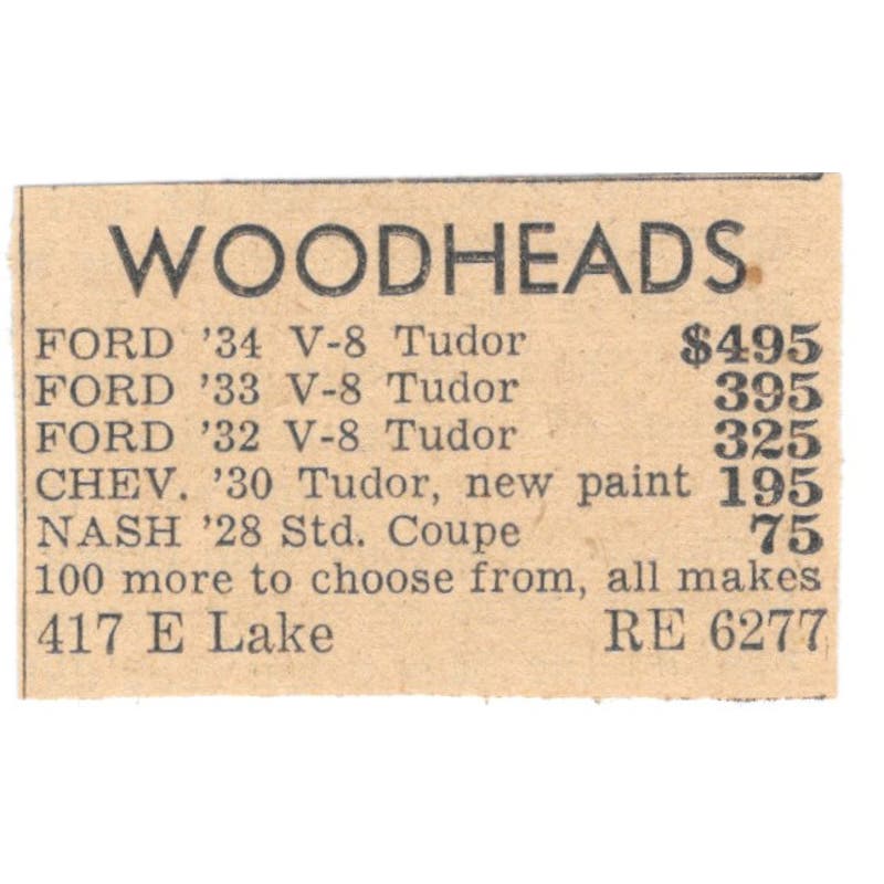 Woodheads Auto Sales East Lake Street 1935 Minneapolis Journal Ad AE7-H3