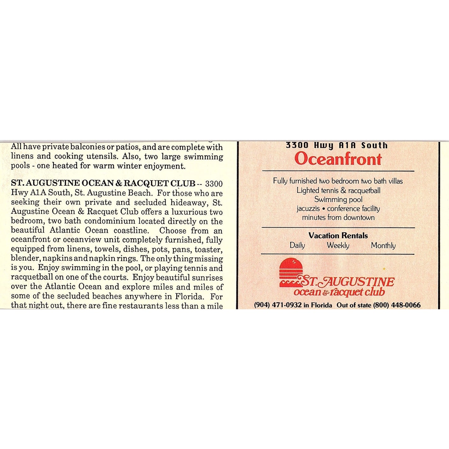 Ponce De Leon Restaurant St. Augustine FL 1989 Ad AF9-13