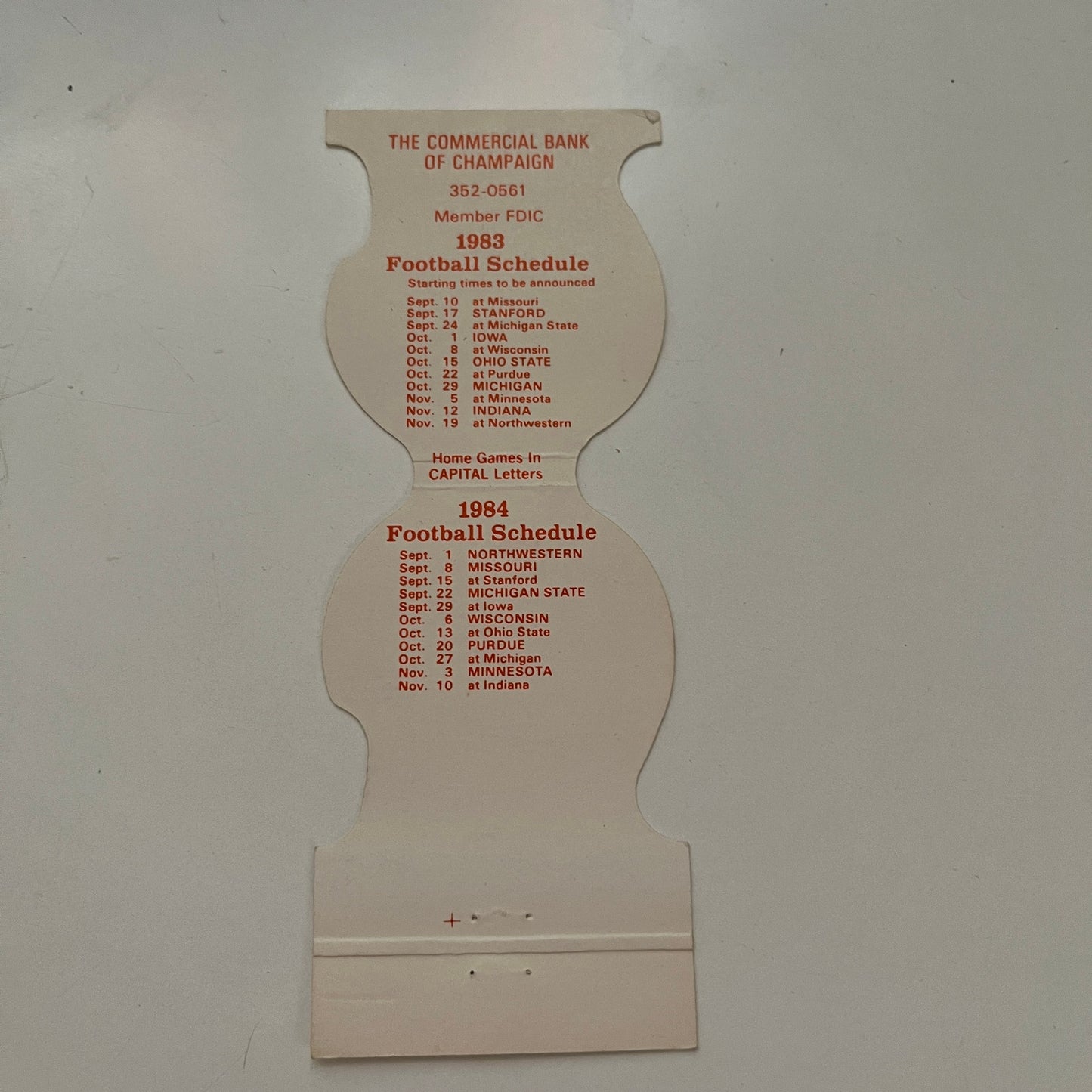 Fighting Illini Football 1983-84 Schedule Vintage Matchbook Cover SC5-MB1