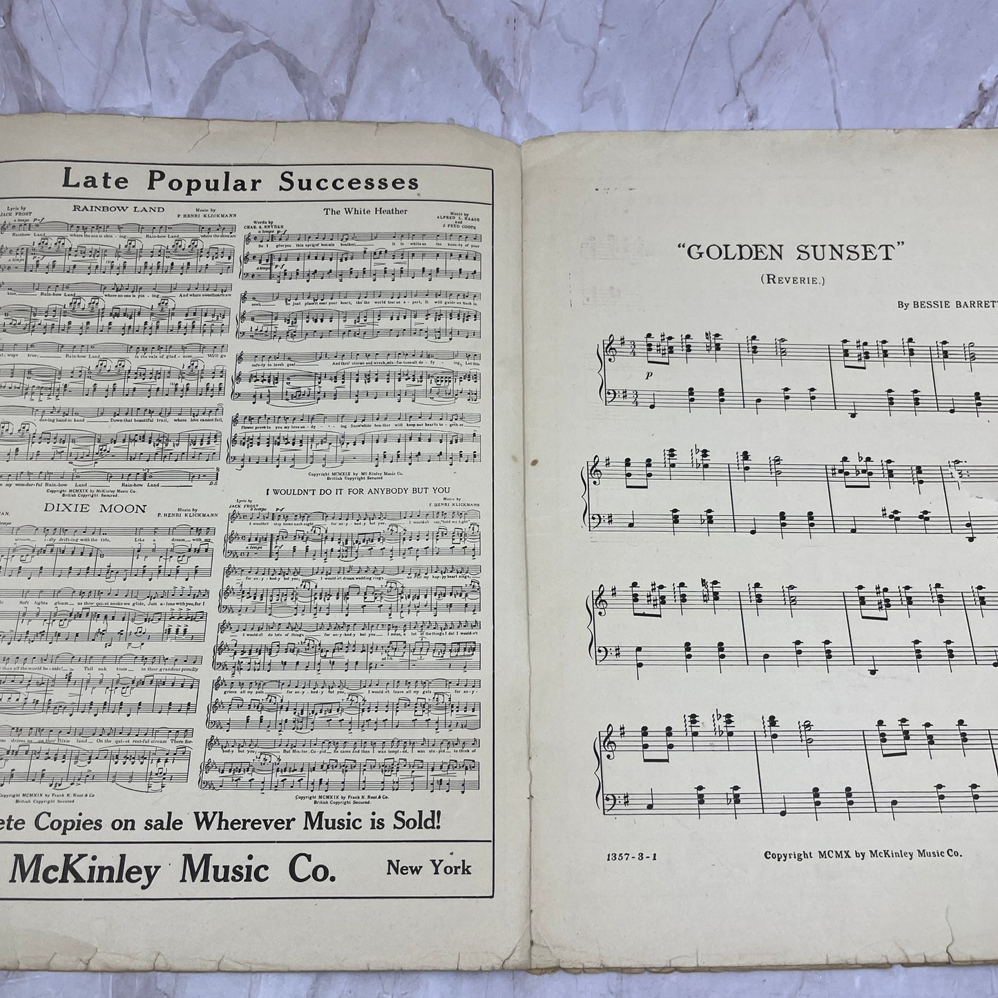 1910 Golden Sunset Reverie Bessie Barrett Antique Sheet Music Ti5