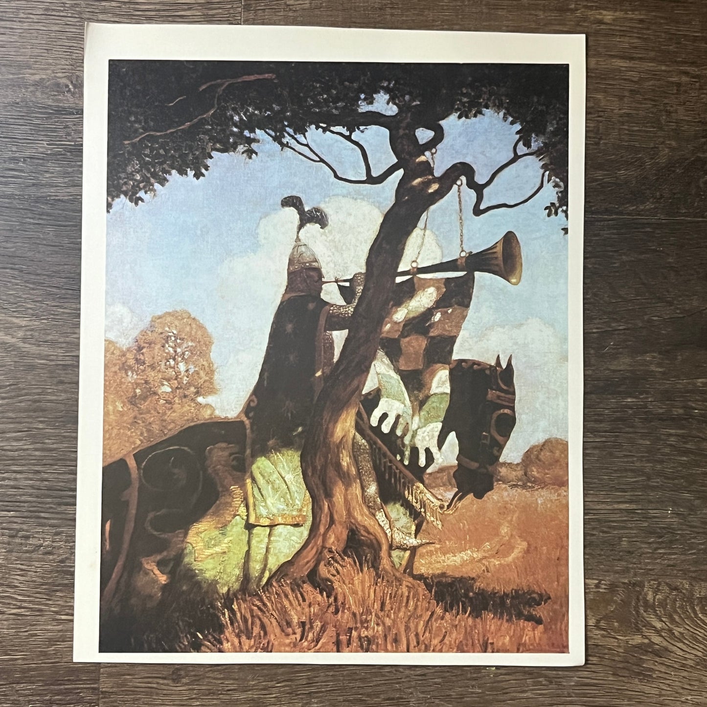 King Arthur Green Knight Preparing to Battle NC Wyeth Vintage Art Print 10x12 V6