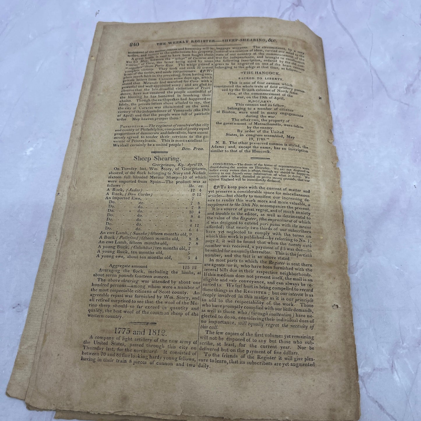 Baltimore Weekly Register May 1812 Supplement to #39 Relations With France AF9-9