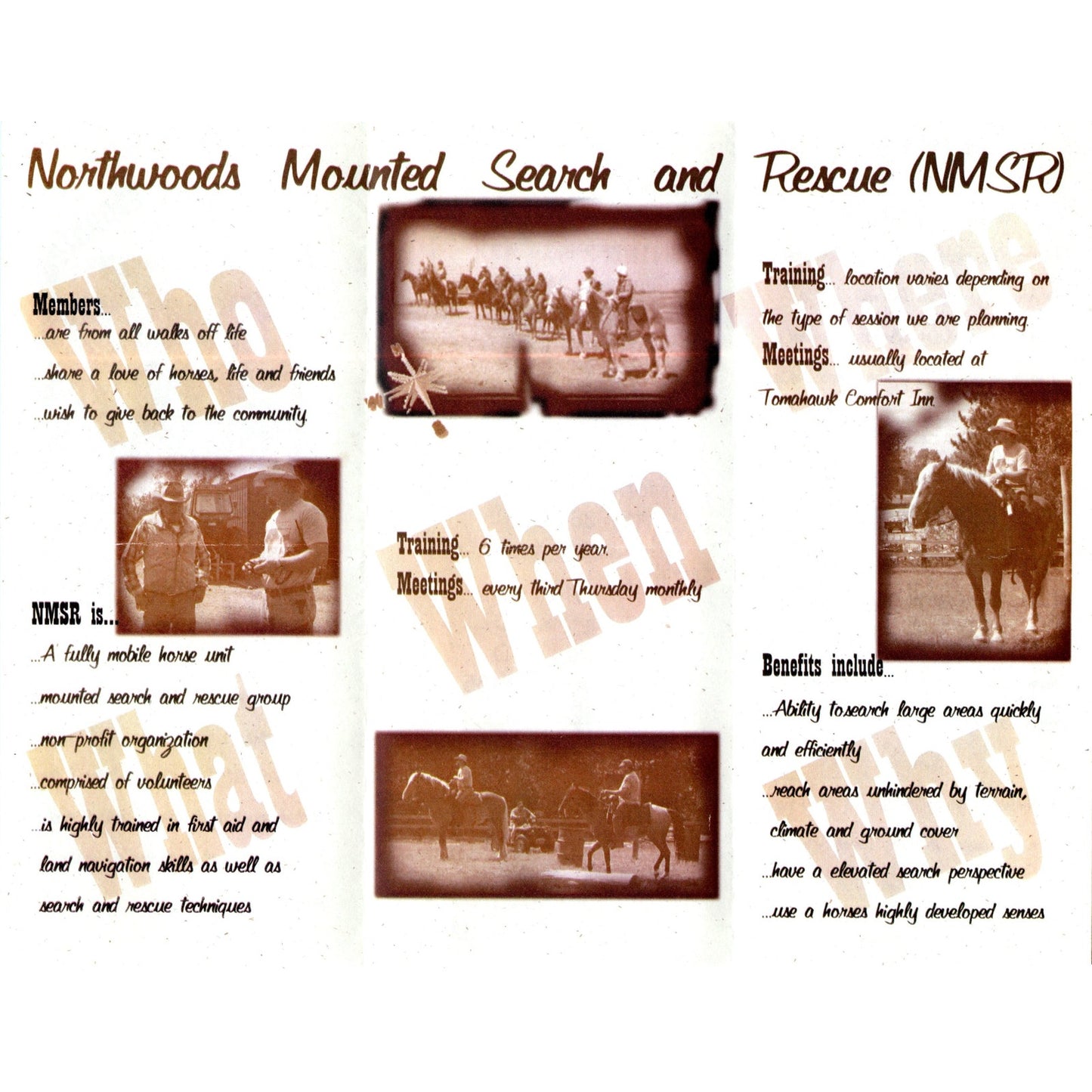 Vintage Northwoods Mounted Search and Rescue Irma WI Brochure H5-5