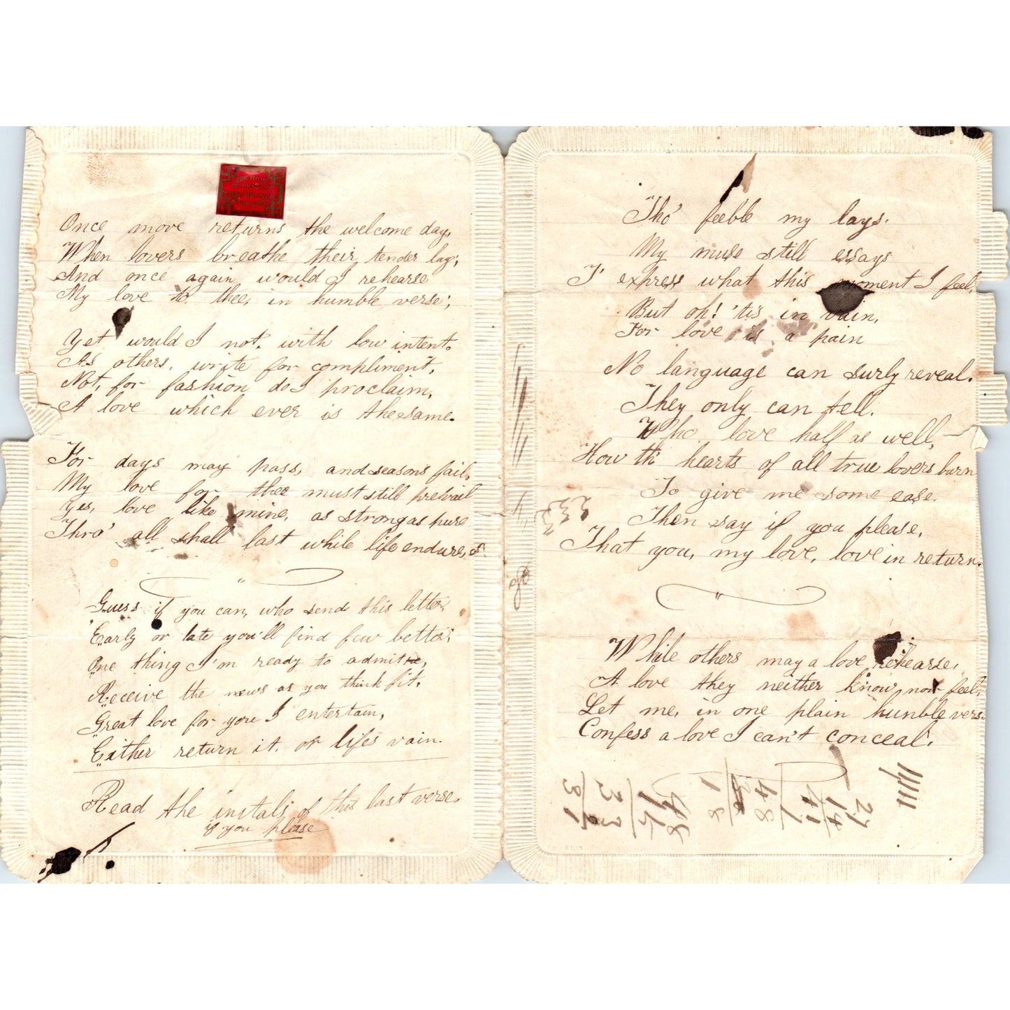 1870s Handwritten Poem - Tho' Feeble My Lays D21