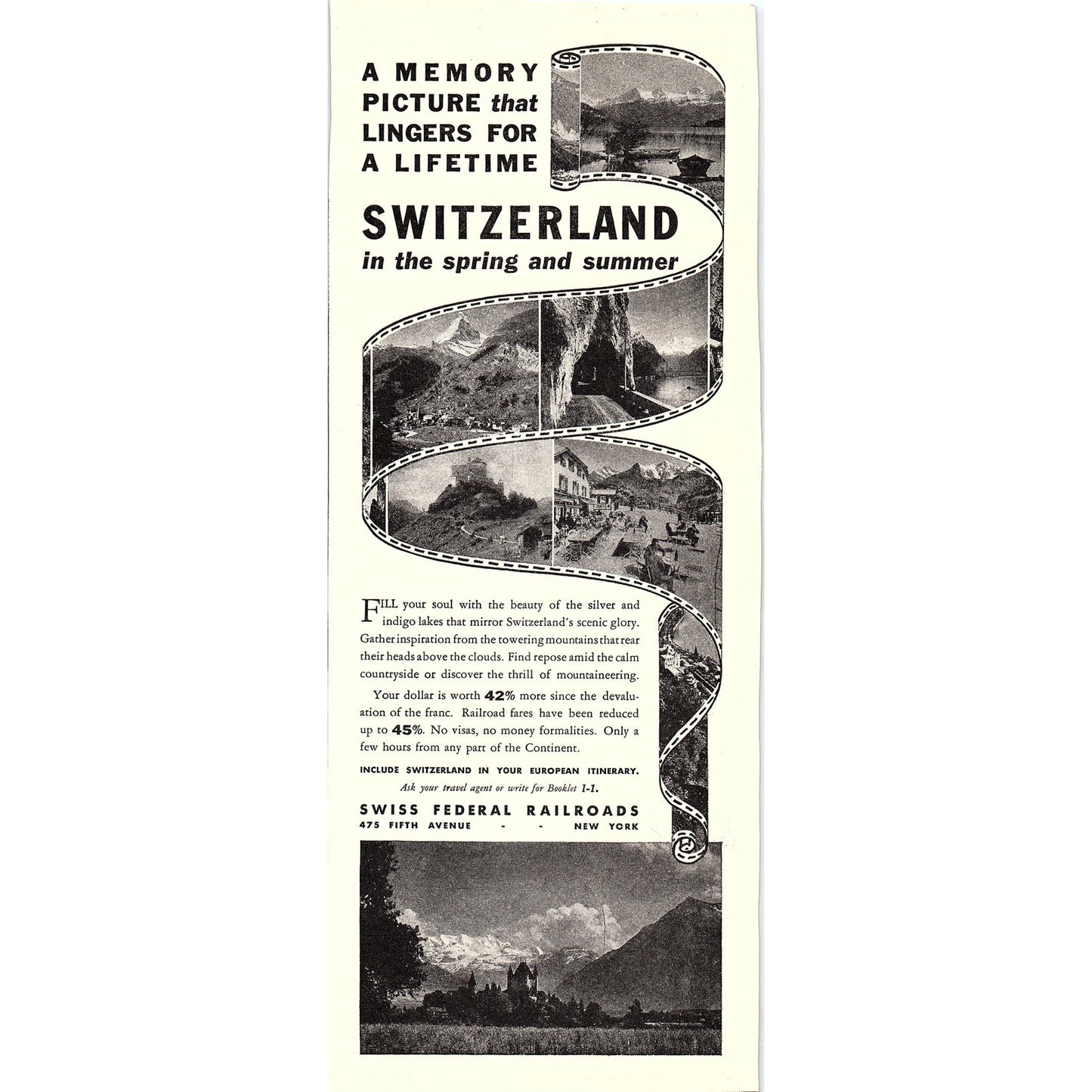 Swiss Federal Railroads Switzerland Tours 1938 Magazine Ad V26-4