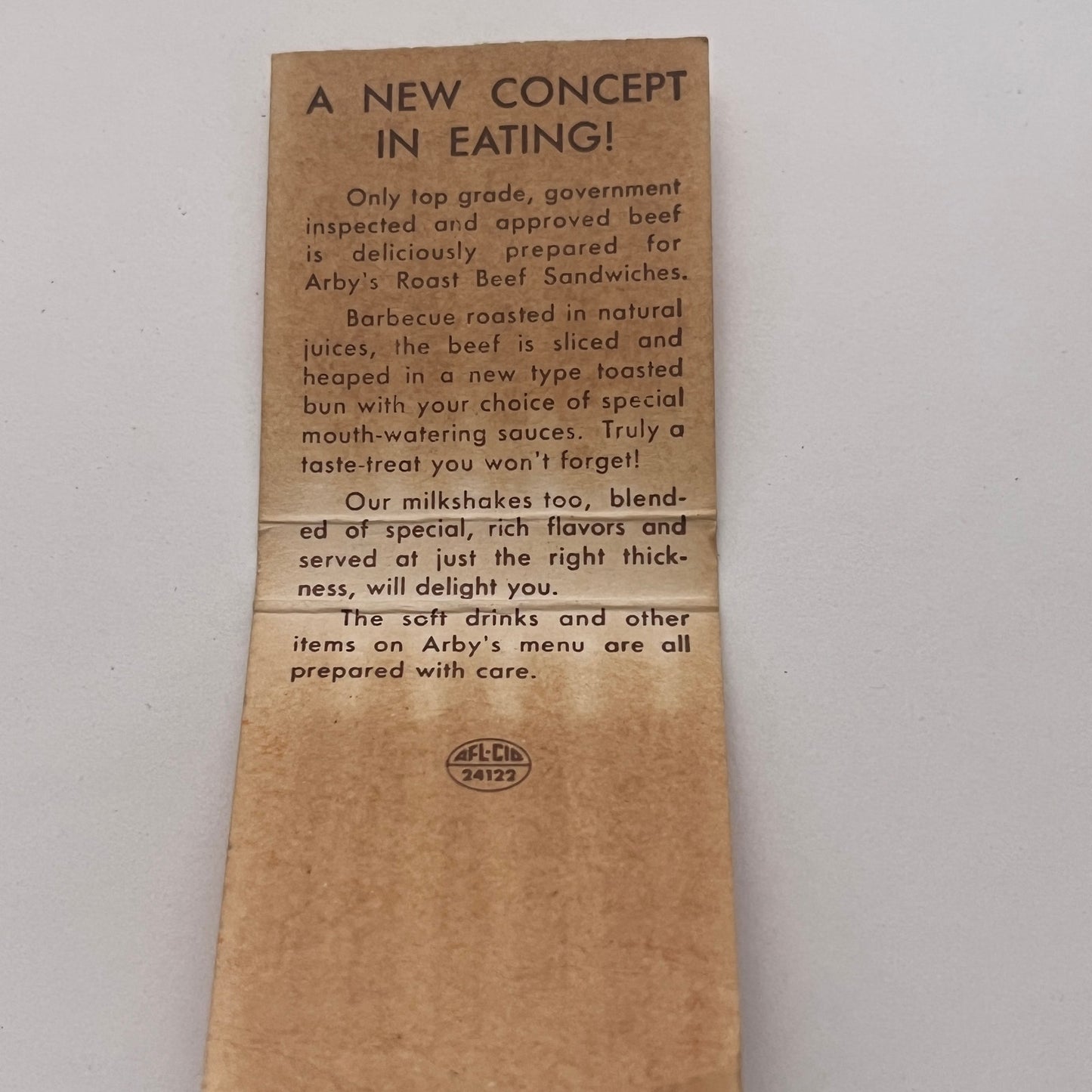 Arby's Roast Beef Sandwich a New Concept in Eating Vtg Matchbook Cover TB8-MB2-2