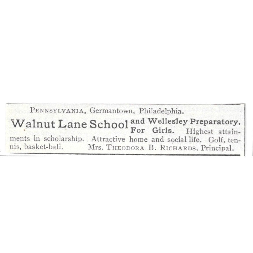 Walnut Lane School & Wellesley Prep for Girls Theodora Richards 1903 Ad AF8-S34