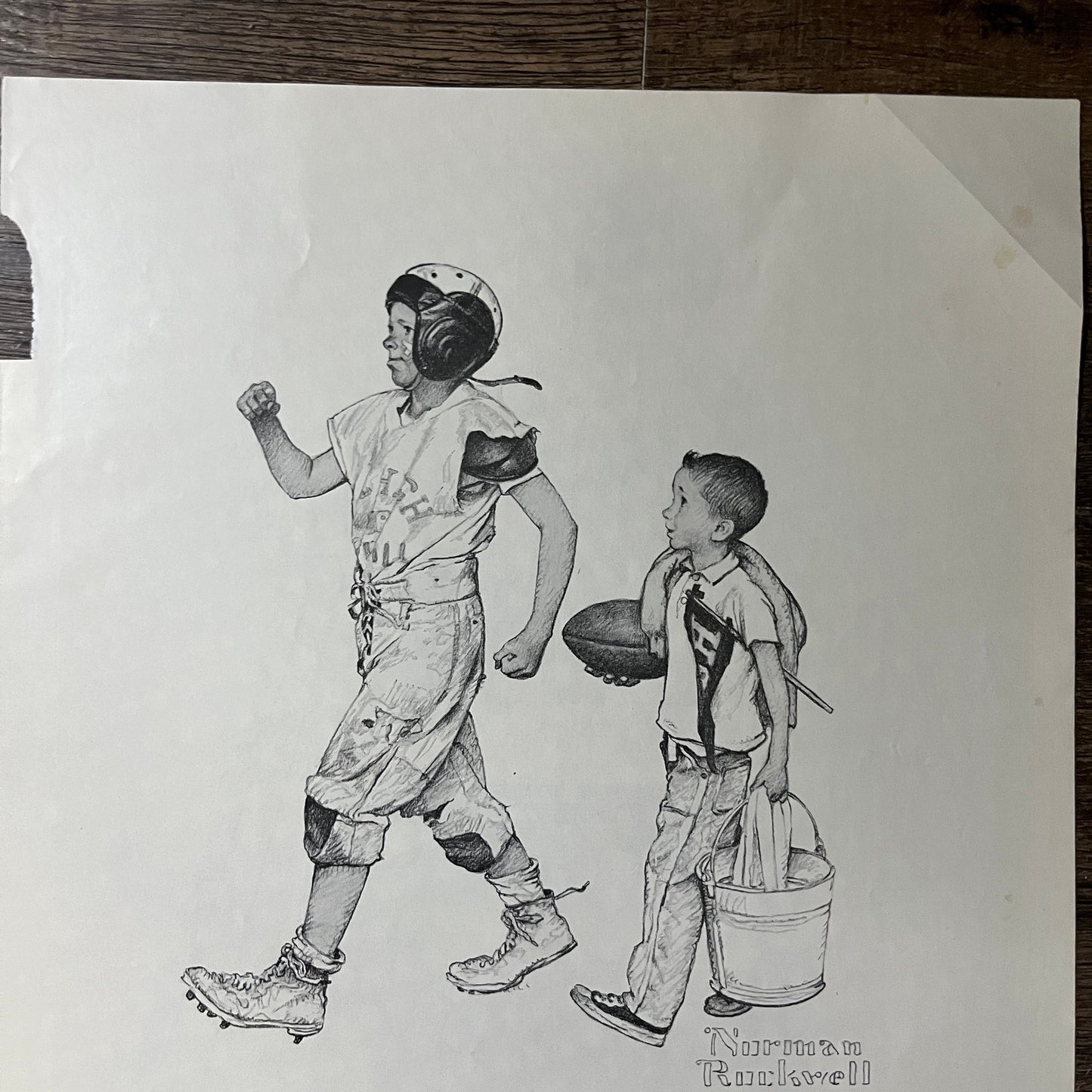 Boys Football Hero Norman Rockwell MA Mutual Life Magazine Ad 10x14 V7