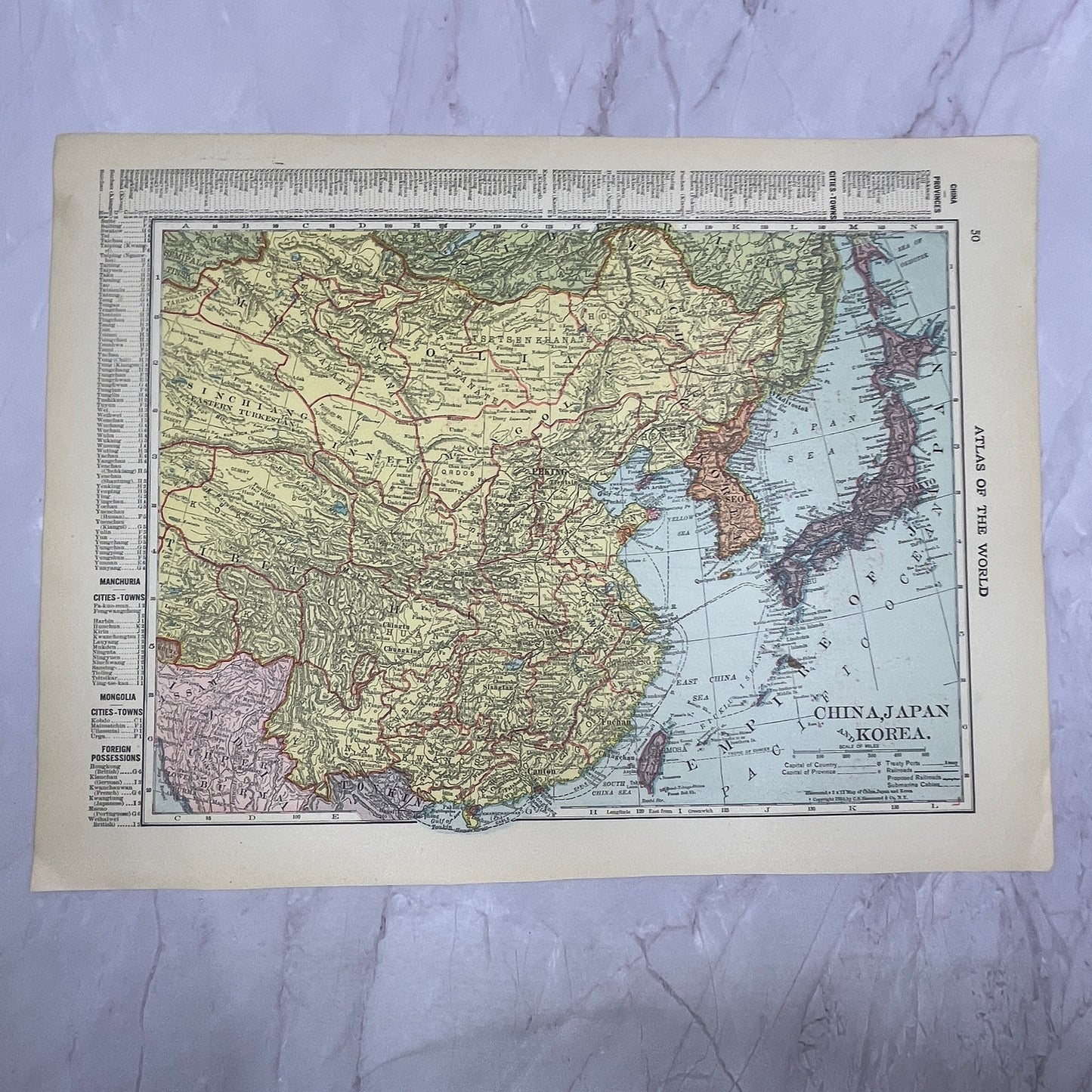 Map of Japan, Korea, Manchuria, China Double Sided 1910 Print V14-7