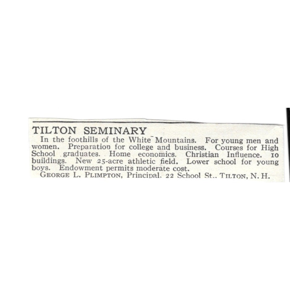 Tilton Seminary Tilton NH George L. Plimpton c1920 Harper’s Magazine Ad SAG4-S4