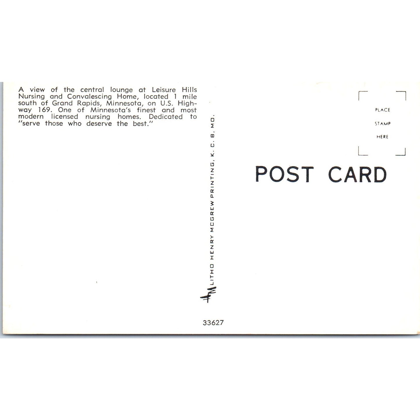 Leisure Hills Nursing and Convalescent Home Grand Rapids MN Postcard PD10