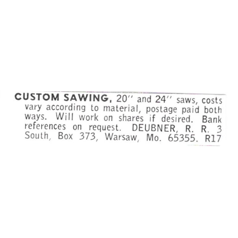 Deubner Custom Lapidary Sawing Warsaw MO 1972 Ad AF8-S8
