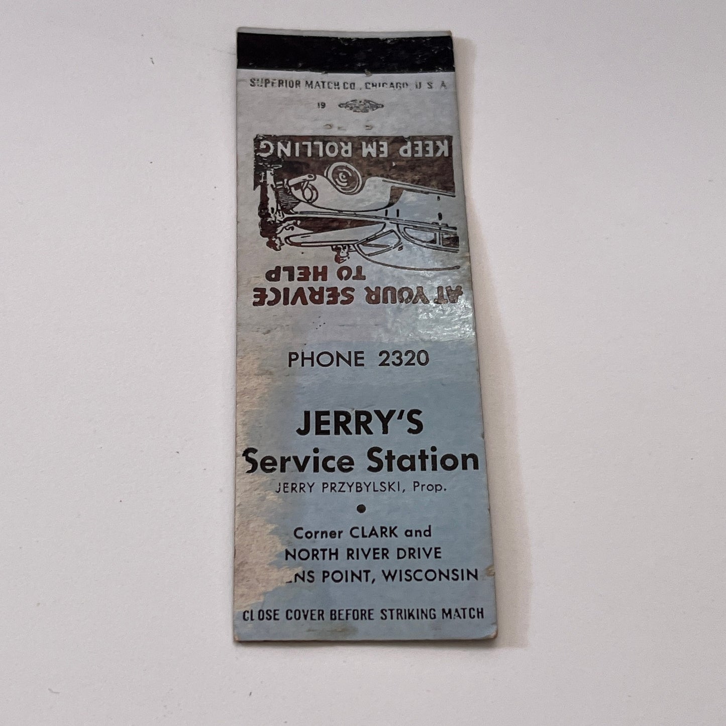 Jerry's Service Station Jerry Pryzbylski Stevens Point WI Matchbook TB6-MB1-15